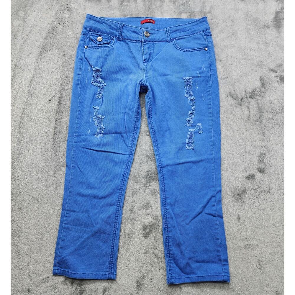 Bongo Jeans Womens 11 Juniors Blue Distressed Skinny Crop Capri Stretch Denim